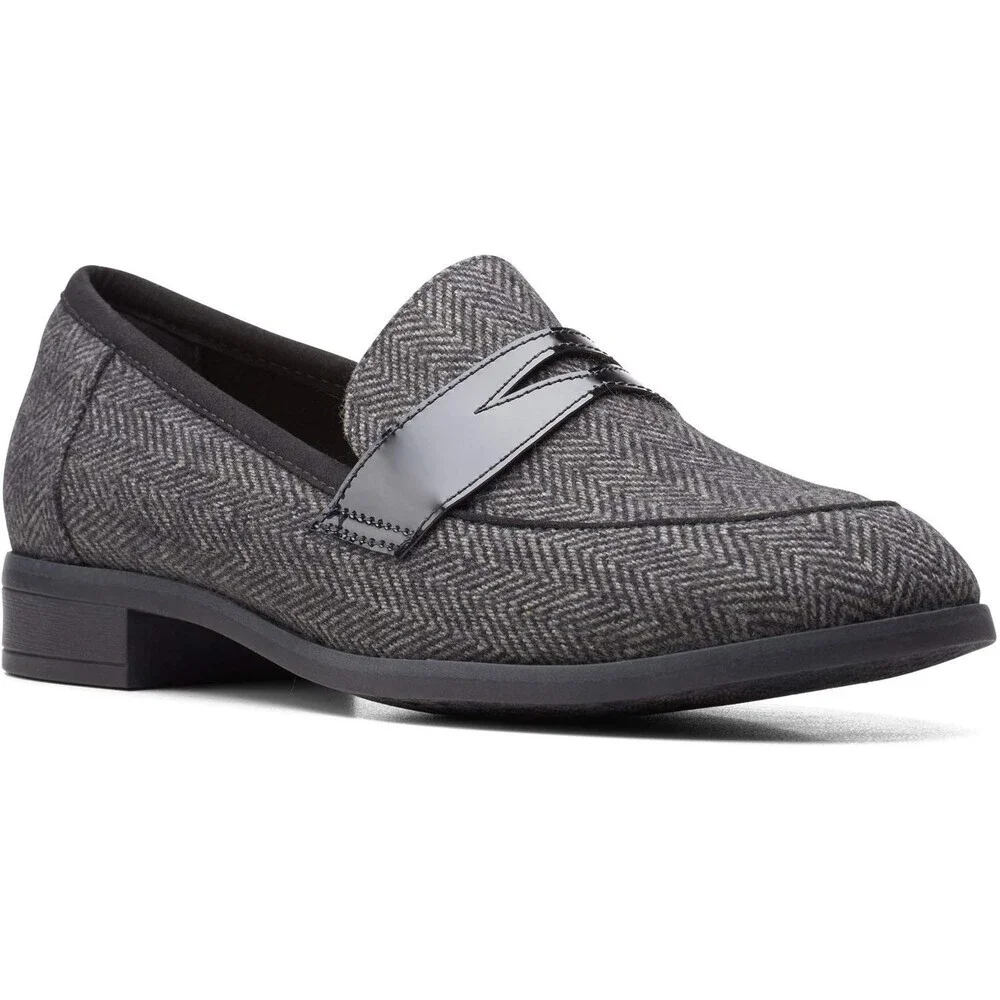 Clarks Trish Rose Loafers Women's US 2.5 Gray Herringbone Leather Shoes LION505